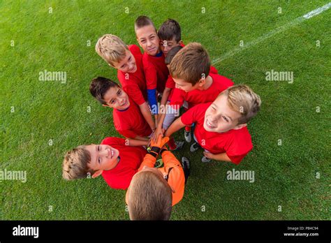 Kids Soccer Football Team In Huddle Stock Photo Alamy