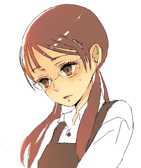 Safebooru Blush Brown Eyes Brown Hair Glasses Oekaki Original Red Hair Redhead Ron Simple