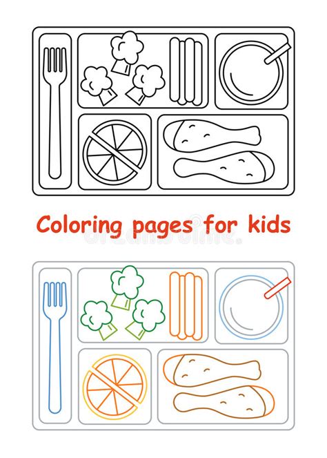 Páginas Del Colorante Para Los Niños Con La Bandeja Del Almuerzo