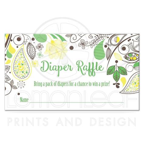 Yellow and Green Paisley Baby Shower Diaper Raffle | Baby shower diaper raffle, Diaper raffle ...