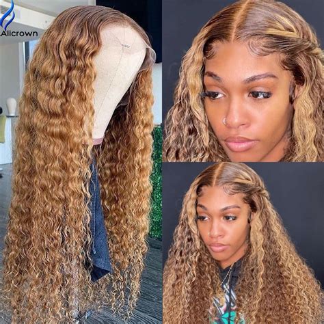 Alicrown Curly Highlight Blonde Ombre Colored 13x4 Hd Lace Front Human