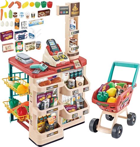 Deao Kids Role Play 48 Pieces Supermarket Set Superstore Shop Toys
