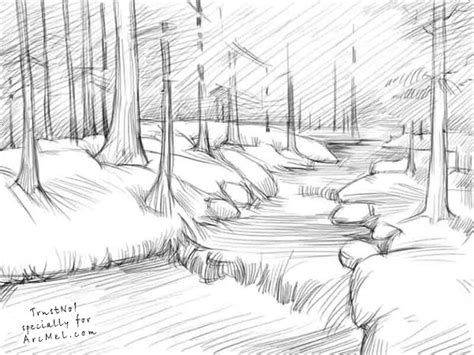 Want to learn easy landscape drawing? How to draw a river step by step | ARCMEL.COM