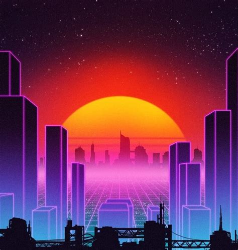 Retrowave Sunset Neon Vaporwave Wallpaper Cityscape Wallpaper
