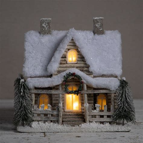 Light Up Snowy Paper House Decor Cracker Barrel Glitter Houses