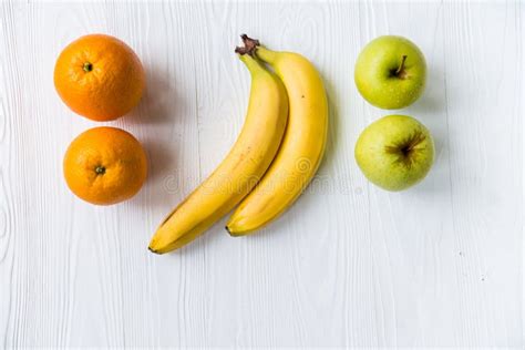Fresh Apples Oranges And Bananas On White Stock Image Image Of Clean