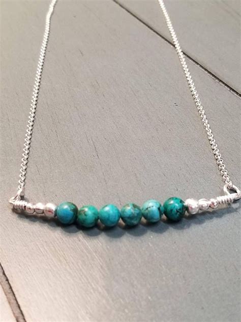 Sterling Silver Turquoise Bar Necklace Turquoise Necklace Turquoise
