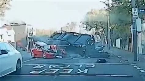Terrifying Moment £320000 Ferrari Smashes Into Two Other Cars Leaving