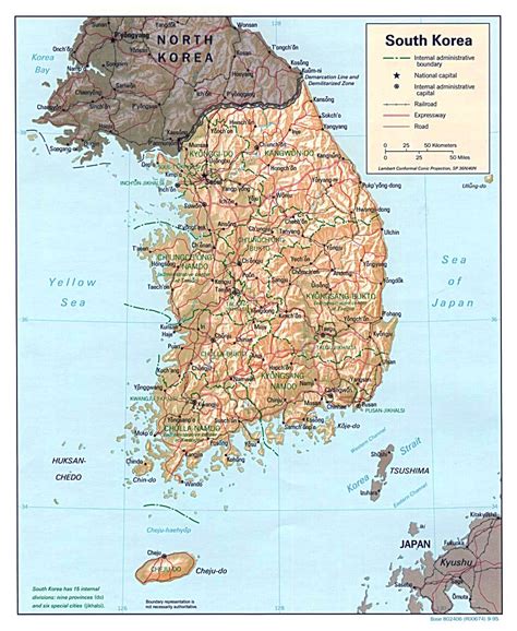 Detailed Political And Administrative Map Of South Korea With Relief