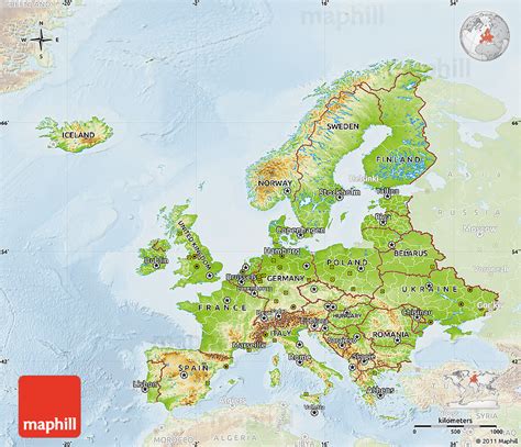 Physical Map Of Europe Lighten