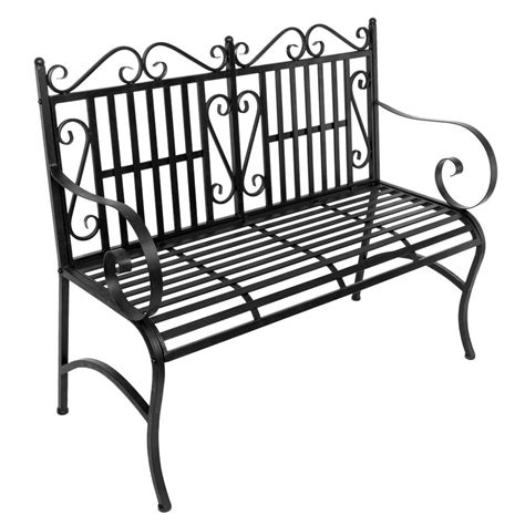 Winado Patio Art Folding Wrought Iron Frame Garden Bench Black