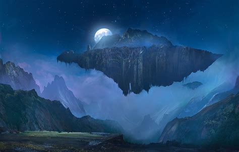 Wallpaper The Sky Stars Mountains Night The Moon Island The Full
