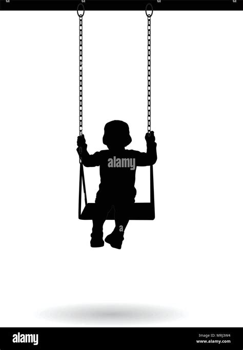 Boy Swinging On A Swing In The Park Silhouette Vector Illustration