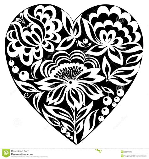 Silhouette Heart And Flowers On It Black And White Image Old Style Royalty Free Stock Photo