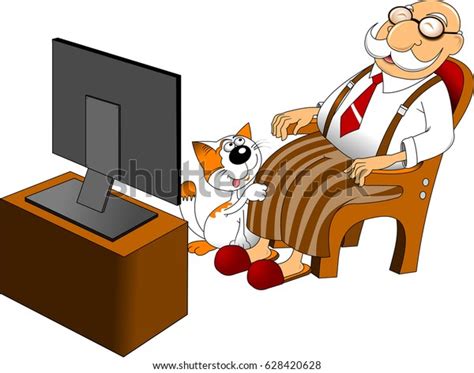 Old Man Rocking Chair Watching Tv Stock Vector Royalty Free 628420628
