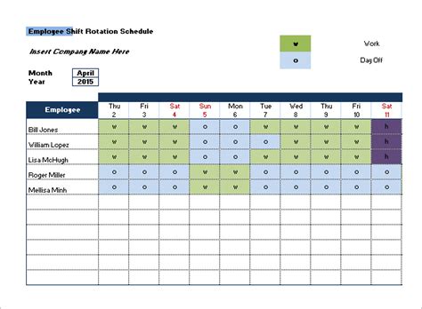 Employees on this must work four 12 hour days consecutively. Rotating Shift Schedule Template - task list templates