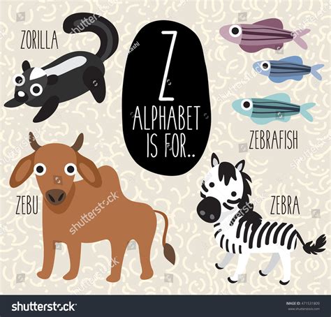 Cute Animal Alphabet Set Letter Z Vector Illustration 471531809