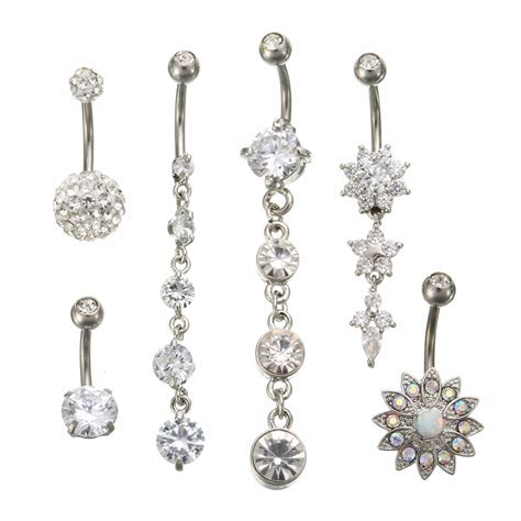 High Quality Silver Color Dangle Flower Navel Ring Crystal Cz Navel Bell Button Rings Sexy Body
