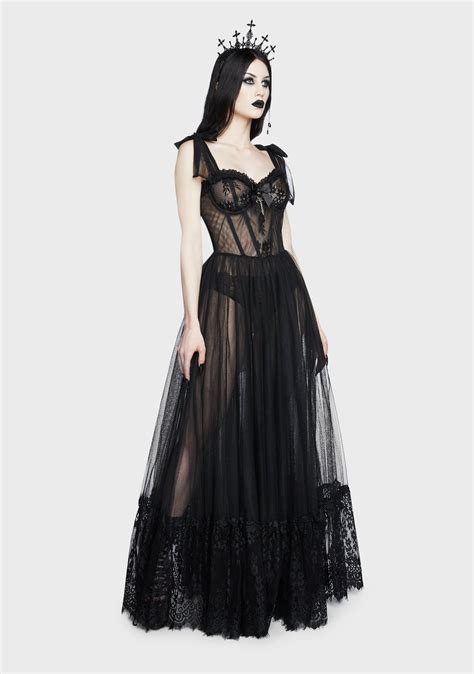 Widow Gothic Lace Bustier Sleeveless Maxi Dress Black Dolls Kill