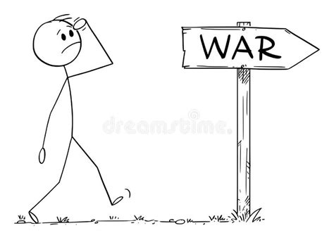 Worried Person On The Way Of War Vector Cartoon Stick Figure