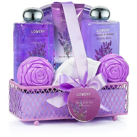 Spa T Basket Luxurious 7 Piece Bath And Body Set For Women Lavender And Jasmine Scent