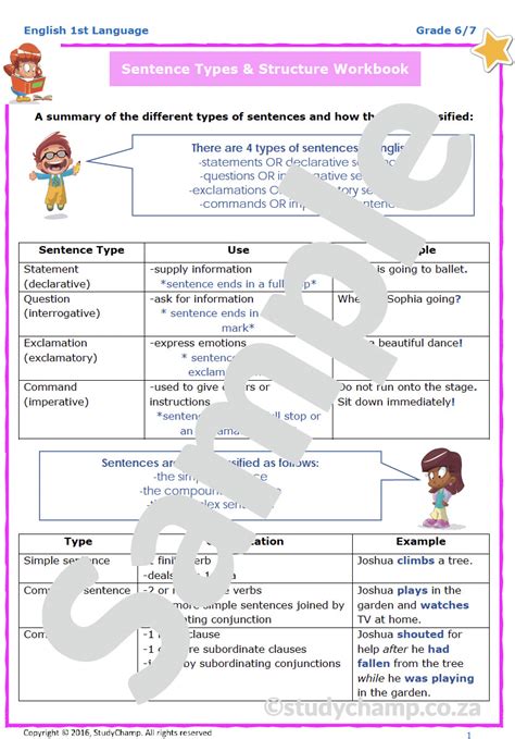 Grade 6 English Worksheet Sentences Types And Structure
