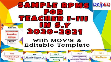 Sample Rpms Portfolio For Teacher I Iii In Sy 2020 2021 With Movs And