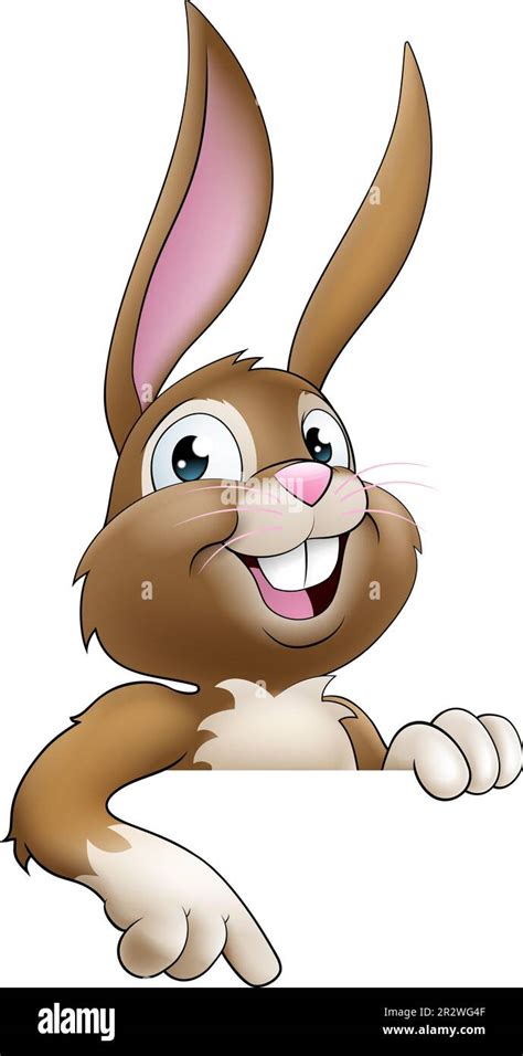 Easter Bunny Rabbit Cartoon Character Peeking Sign Stock Vector Image