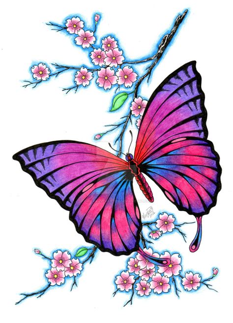 Cherry Blossoms And Butterfly By Quicksilverartist On Deviantart