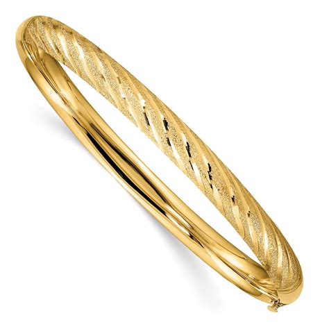 Bracelet Bangle 14k Yellow Gold Textured Diamond Cut Twisted Bangle 75