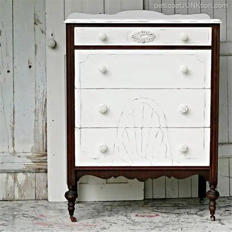 Stained Furniture With White Painted Drawers Furniture Makeover