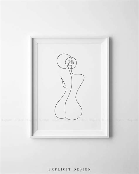 Abstract One Line Feminine Figure Printable Minimalist Nude Woman Body