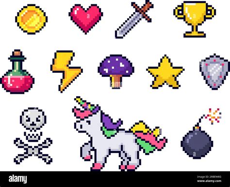 Pixel Game Items Retro 8 Bit Games Art Pixelated Heart And Star Icon