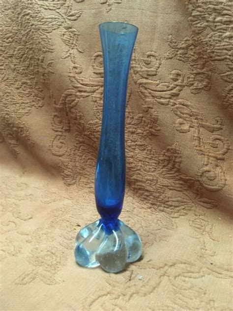 Vintage Twisted Elephant Foot Glass Bud Vase Blue Clear Vase Hand Blown 1960s 8” Ebay