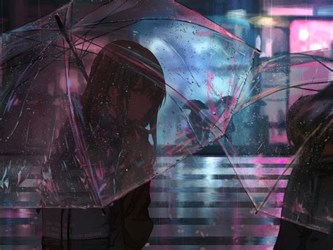 1152x864 Anime Girl In Rain With Umbrella 4k Wallpaper1152x864