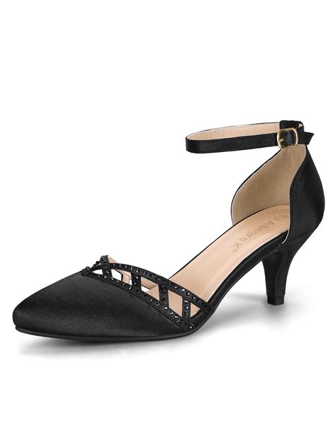 Womens Kitten Heel Ankle Strap Rhinestone Pumps Sandals Black Size 85