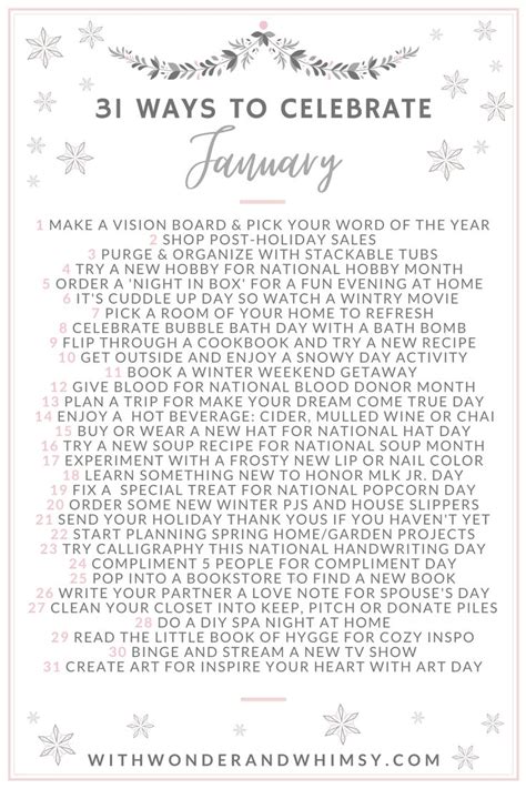 January Bucket List With Wonder And Whimsy January Activities