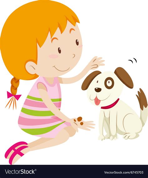 Cute Girl Feeding Her Pet Dog Royalty Free Vector Image