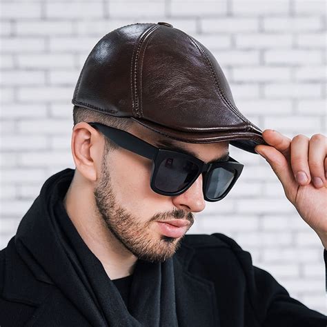 New Autumn Winter Beret Caps Unisex Mens Hats Cowhide Leather Solid