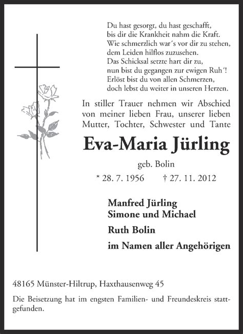 Traueranzeigen Von Eva Maria Jürling Trauerms