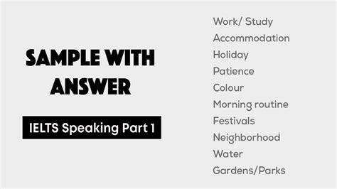 Top 10 Topics Ielts Speaking Part 1 With Answer Part 1
