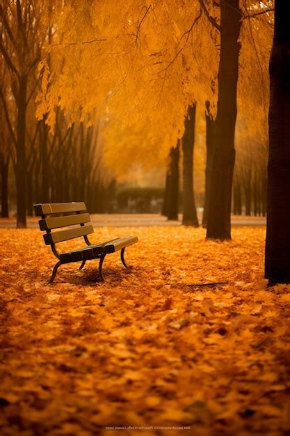 Premium Ai Image Park Benches With Autumn Leaves In The Park
