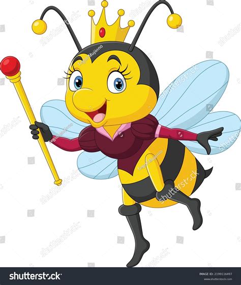 Cartoon Queen Bee Holding Scepter Stock Vector Royalty Free Shutterstock