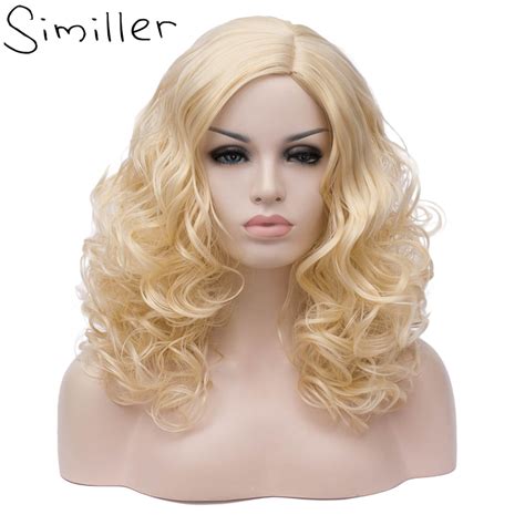 Similler Fluffy Full Wig For Women Blonde Short Curly Hair Synthetic Wig Middle Parting In