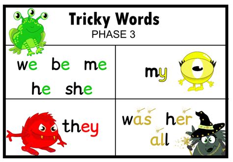 Phase 3 Tricky Words Monster Phonics