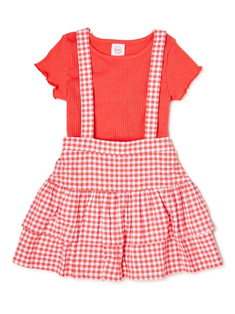 Wonder Nation Baby And Toddler Girls Pinafore Set 2 Piece Outfit Set