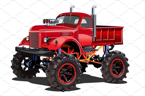 Cartoon Monster Truck Transportation Illustrations Creative Market