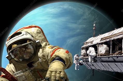 Astronauts Working On Space Station Concept Stock Image C0334579