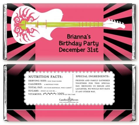 Rock Star Guitar Pink Birthday Party Candy Bar Wrappers Candles And Favors