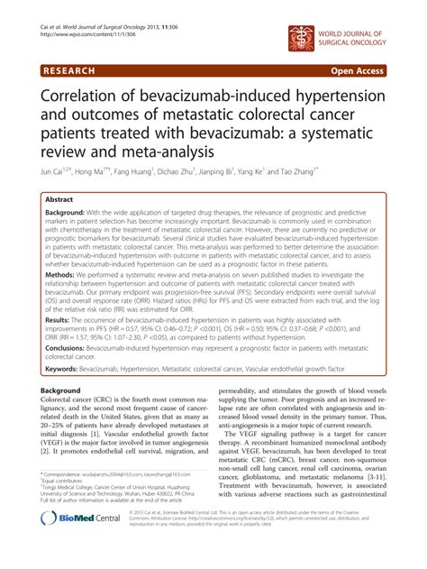 Pdf Correlation Of Bevacizumab Induced Hypertension And Outcomes Of